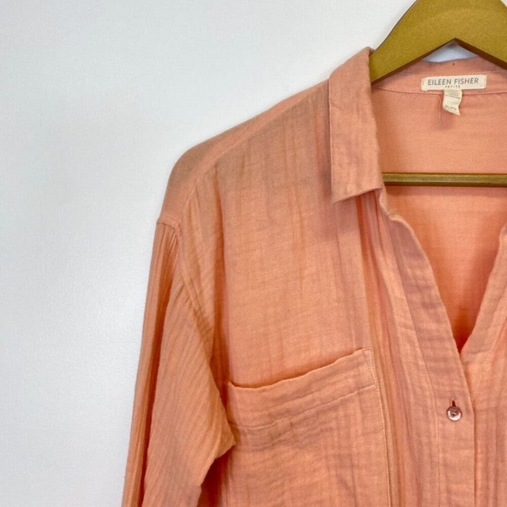Eileen Fisher Organic Cotton Peach Gauze Button Down Top - Picture 5 of 12